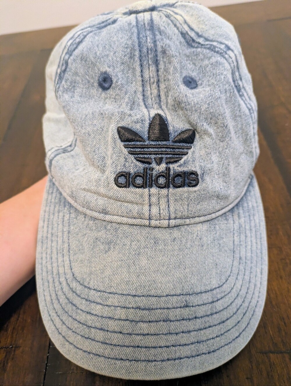 Adidas Originals Acid Wash Denim Baseball Cap trefoil logo